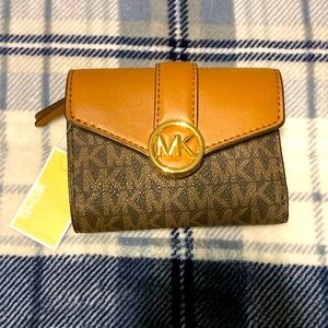 Michael Kors Carmen Brown and Tan Monogram Wallet